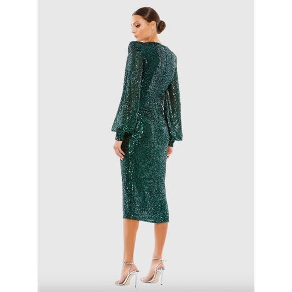 MAC DUGGAL Dress Size 4 Evening Gown Sequin NEW Midi Green Emerald Structure - Picture 2 of 9